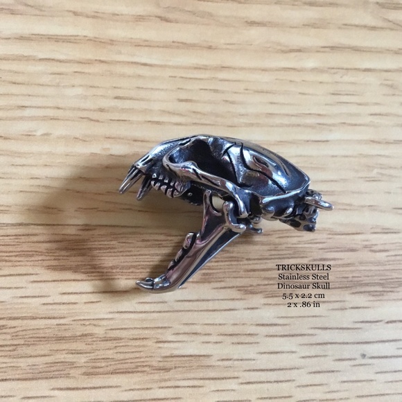 Sabre-Toothed Tiger Smilodon Big Cat Dinosaur Skull Stainless Pendant & Chain - Picture 10 of 15